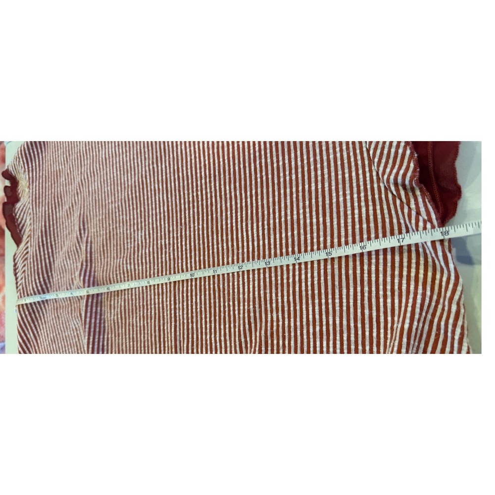 W5 Red White Striped Twist Front Ruffle Mesh Sleeve Top Medium Made in USA - Picture 4 of 5